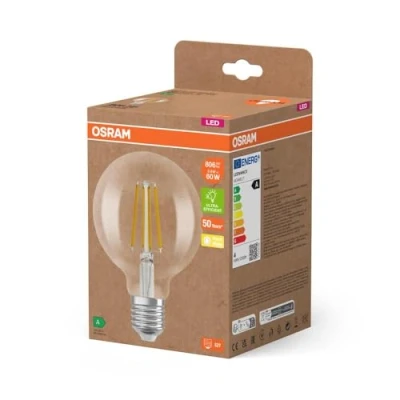 Image de OSRAM ampoule LED à économie d&#039;énergie, globe filament, E27, blanc chaud (3000K), 4 watts, remplace une de 60W, très efficace et économe en énergie, pack 1
