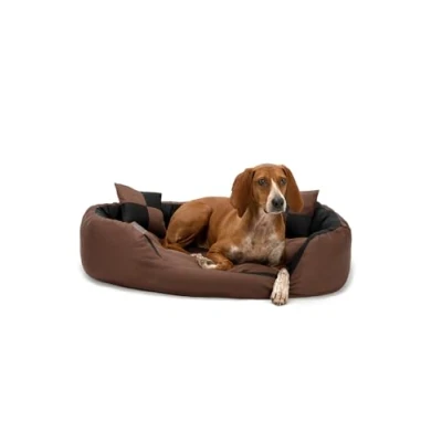Image de lionto Lit pour Chien 4 en 1 avec Coussin réversible, 85x70 cm, Animaux de Compagnie Toutes Tailles résistant aux griffures entrée Basse, Noir/Marron