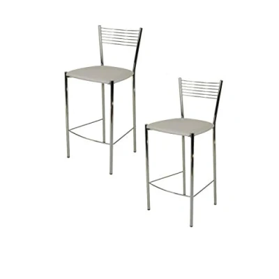 Image de t m c s Tommychairs Set 2 tabourets Elegance pour Cuisine, Bar et Salle à Manger, Robuste Structure en Acier chromé Assise rembourrée revêtue Cuir Artificiel Couleur Gris Clair
