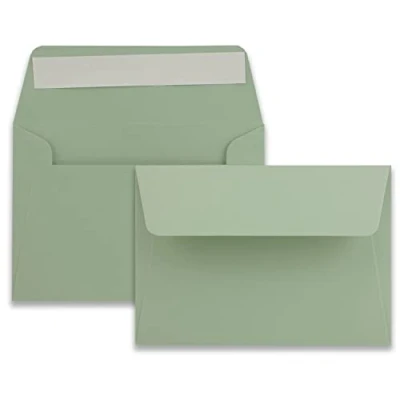 Image de Lot de 25 Enveloppes à lettres B6 Eucalyptus 12,5 x 17,5 cm fermeture adhésive 120 g/m² Rabat large et élégant d&#039;invitation qualité supérieure