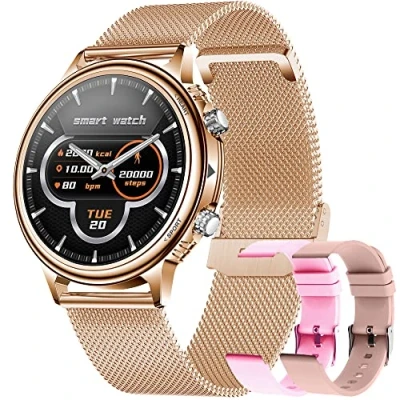 Image de Montre Connectée Femme Bracelet Connecté IP68 Smartwatch Etanche Intelligente 1,32&#039;&#039; Sport Fitness Tracker avec Tensiometre Fréquence Pédomètre Cardio Sommeil Moniteur pour Android iOS (Or)