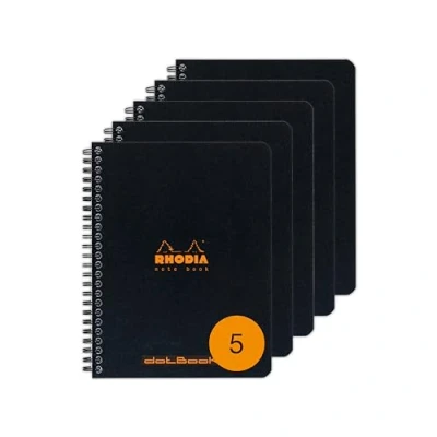 Image de RHODIA 193439Cpack Cahier à Spirale (Reliure Intégrale) Notebook Noir A5+ Pointillés Dot 160 pages Détachables Papier Clairefontaine Blanc 80 g/m² LOT DE 5 CAHIERS