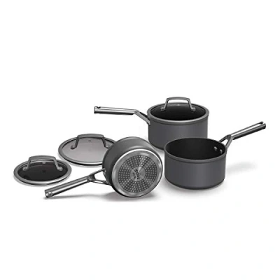 Image de Ninja Foodi ZEROSTICK Ensemble de 3 Casseroles, Antiadhésif Durable, Casseroles en Alu Anodisé avec Couvercles Verre, Va au Four et Lave Vaisselle, Induction, Gris C33000EU
