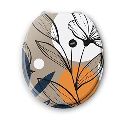 Image de BENKI Lunette De Toilette Art Abattant WC Avec Frein Chute En Bois Charnières Acier Inoxydable &amp; Ajustables Forme Universelle