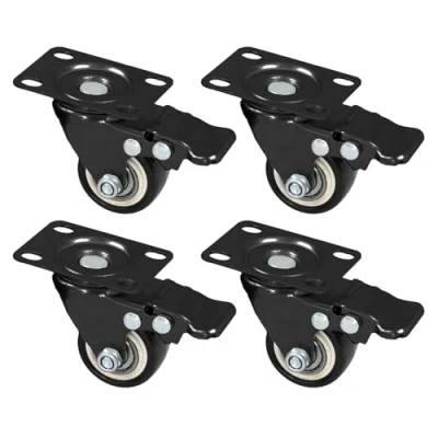 Image de HMF 6710 Lot de 4 roulettes robustes avec frein en polyuréthane 38 mm Charge maximale 300 kg Noir