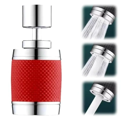Image de Aérateur de robinet pivotant à 360 degrés résistant aux éclaboussures,Diffuseur d&#039;aérateur économie d&#039;eau, adaptateur filtre buse robinet, rallonge (Rouge)