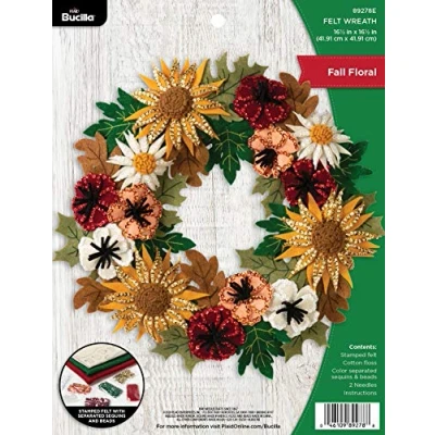 Image de Bucilla 89278E Kit de couronne d&#039;appliques en feutre, 41,9 x cm, motif floral automne