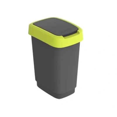 Image de Rotho Twist Poubelle swing 10 l Avec couvercle pivotant et rabattable En plastique Pour tri sélectif des déchets Sans BPA Noir/citron vert