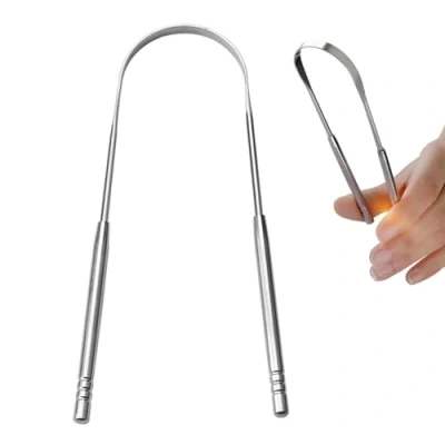 Image de Gratte langue Nettoyeurs de en acier inoxydable Brosse à Nettoyant pour grattoir traitement la mauvaise haleine Outil soins bucco dentaires