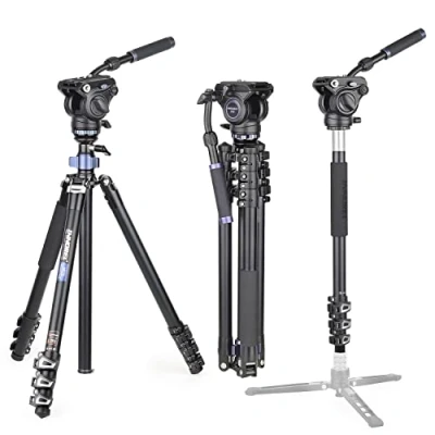 Image de INNOREL MT70 trépied de caméra vidéo professionne, avec tête traînée Fluide, Compact en Aluminium à 4 Sections Convertible Monopode pour Appareil Photo Reflex numérique, caméscope