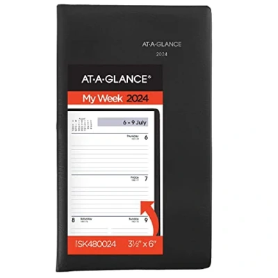 Image de AT A GLANCE Agenda hebdomadaire de poche 2024, DayMinder, planification ouverte, 8,9 x 15,2 cm, format poche, noir (SK480024)