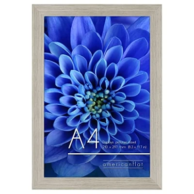 Image de Americanflat Cadre Photo A4 Bois Flotté MDF avec Verre Incassable Poli, Chevalet &amp; Matériel de Suspension Intégré Format Horizontal et Vertical pour Mur Dessus Table 21x29,7 cm