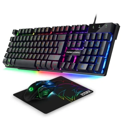 Image de EMPIRE Gaming Pack 3 in 1 MK800 Tastatur QWERTZ Deutsche RGB 105 Tasten 19 Anti Ghosting Ergonomische Gamer Mouse 2400 DPI Mousepad PC PS4 PS5 Xbox One/Series Mac