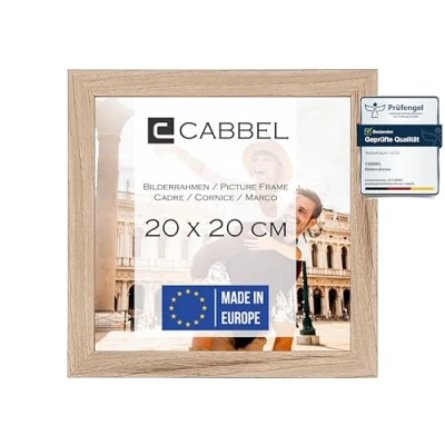 Image de CABBEL cadre photo 20x20 cm, Naturel, stable en bois MDF, verre plexi incassable, à suspendre &amp; poser, idéal pour photos/images/collages