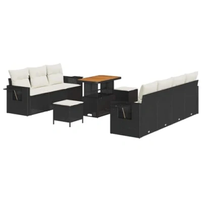 Image de VidaXL Ensemble de canapés jardin 10 pièces avec coussins noir en poly rattan et acacia. 3356672