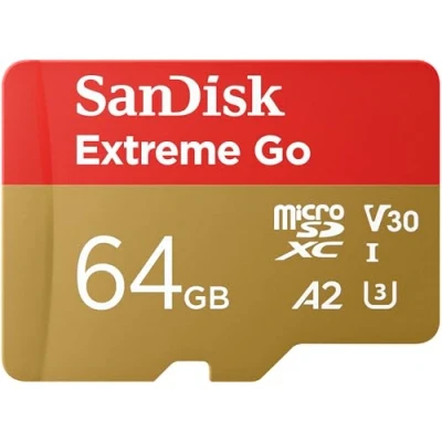 Image de SanDisk 64Go Extreme Go Carte MicroSDXC + Adaptateur SD (pour Android Smartphone, Tablette, Action Cams, Drones, UHS I, jusqu&#039;à 200 MB/s, 5K, 4K UHD, Rescue Pro Deluxe, V30, Class 10, U3) pour Amazon