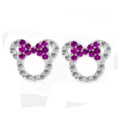 Image de Kaguyo, Boucles d&#039;oreilles Minnie Mouse, à tige Mickey Mouse en argent sterling 925 avec améthyste bleu rose et zircone pour femmes filles, cadeau d&#039;anniversaire (violet)