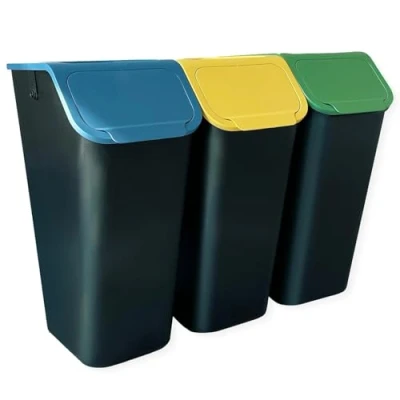 Image de Go Practic Ensemble de 3 poubelles cuisine empilables avec couvercle à clic, système tri sélectif, 35 l