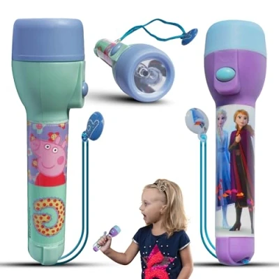 Image de 2 grandes torches LED, 16 cm, veilleuses LED super lumineuses pour Noël, cadeaux d&#039;anniversaire Lampe de poche en plastique enfants 3 ans et plus (Peppa La Reine des neiges)