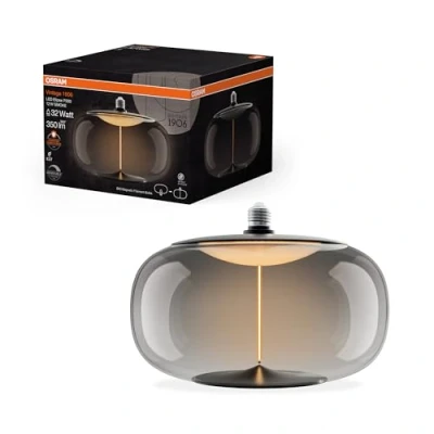 Image de OSRAM Vintage 1906 Big Elipse est une à intensité variaben plastique avec un filament en forme d&#039;ellipse. Il offre 12 W pour 350 lm,E27, design fumé, diamètre 300 mm, CRI 80, 1800 K.
