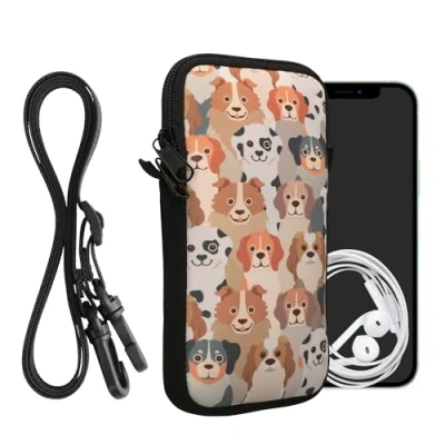 Image de kwmobile Housse de Protection Universelle pour Smartphone XL 6,7/6,8&quot; Pochette téléphone Portable en néoprène avec Collier Ajustable Blanc Marron Clair Gris