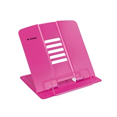 Image de HERMA support de lecture en métal (19,8 x 22,2 3,3 cm plié) réglable sur 5 niveaux, antidérapant, livre pour l&#039;école, la cuisine et le bureau, porte enfants, rose