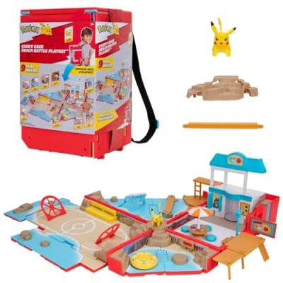 Image de Bandai Pokémon Sac à Dos du dresseur Plage Univers de Jeu avec Mini Jeux Qui se transforme en Aire Figurine Pikachu Incluse Coffret Jouet Enfant 4 Ans et + JW3424