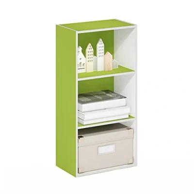 Image de Furinno Luder Bibliothèque ouverte à 3 niveaux, Blanc/Vert, Tier