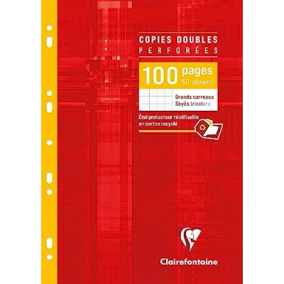 Image de Clairefontaine 4721C Un Étui de Copies Doubles Perforées A4 21x29,7 cm 100 Pages Grands Carreaux Papier Blanc 90 g Réutilisable