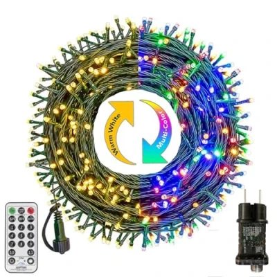 Image de Bowfar Guirlande Lumineuse Extérieure 10M 100 LED Blanc Chaud &amp; Multicolore Sapin de Noël avec Minuterie et Mémoire, 11 Modes pour Sapin, Noël, Mariage, Jardin, Chambre