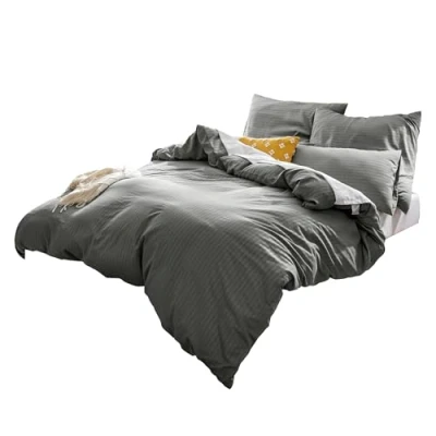 Image de Sonive Ensemble de Housse Couette Delux e en Microfibre avec Taie(s) 200 x cm/Taies d&#039;oreiller 80 cm 2, Gris Foncé