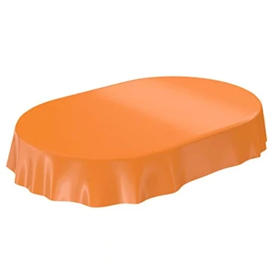 Image de Anro Nappe en Toile cirée lavable, uni, brillant, cirée, Orange, Schnittkante Oval 140 x 180cm