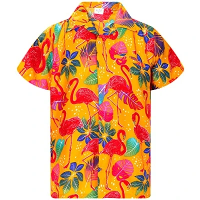 Image de King Kameha Funky Chemise Hawaienne, Manche Courte, Flamingos, Jaune, L