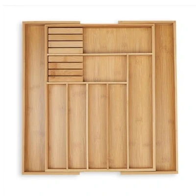 Image de Relaxdays Range Couverts Extensible, Bambou, Entre 7 &amp; 9 Compartiments, 2 Blocs à Couteaux, 5,5x45x44,5 cm, Nature