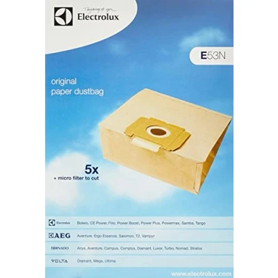 Image de Kit de filtration et sacs en papier d&#039;origine authentique pour séries Electrolux PowerPlus, PowerMax (Paquet 5 1, E53N)