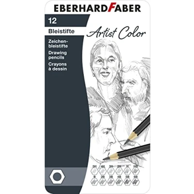 Image de Eberhard Faber 516913 Set de crayons Artist Color, 12 à dessin dans un étui métallique