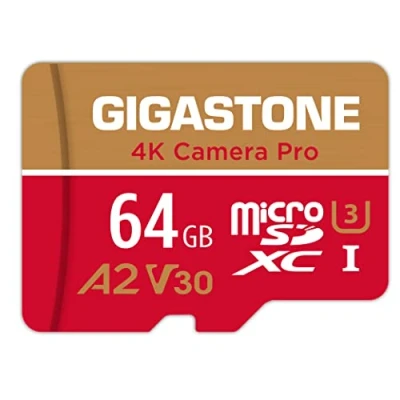 Image de Gigastone Carte Mémoire 64 Go 4K Caméra Pro, Compatible avec GoPro Drone Switch, Vitesse 95 Mo/s. pour Vidéo, A2 U3 V30 Micro SDXC Adaptateur SD.