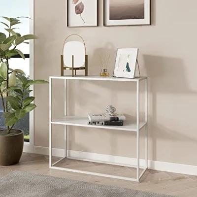Image de [en.casa] Table Console Style Intemporel Étagère Autoportante Moderne d&#039;Appoint avec 2 Surfaces de Rangement pour Acier 80 x 26 cm Blanc Mat