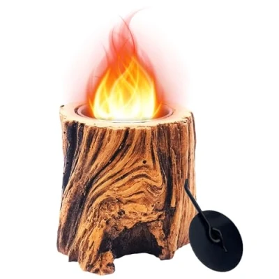 Image de Cheminée de Table avec Souche d&#039;arbre, au Bioéthanol pour L&#039;intérieur et L&#039;extérieur, Durée Combustion Plus Longue, Portable Petite Balcon, Terrasse Jardin