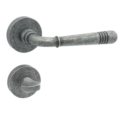 Image de domino Poignée de porte WC Set salle bain rosace ronde Ferrure pour portes Ensemble Garniture en Znal Nickel LOFT R