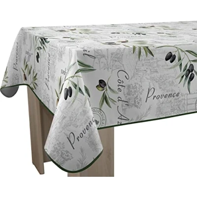 Image de Le linge de Jules Nappe Anti Taches Provence Rectangle 150 x 300 cm, Vert, Ecru, Gris, Noir