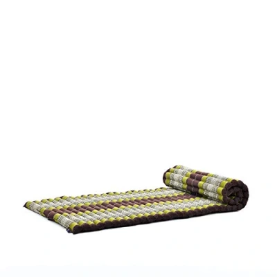 Image de LEEWADEE Matelas De Sol Pliable, Futon Japonais Enroulable, Lit D&#039;Appoint 1 Personne, Chauffeuse Place, Tapis Méditation en Kapok, 190 x 70 cm, Marron Vert