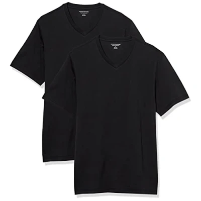 Image de Amazon Essentials T shirt à manches courtes et col en V, coupe classique (grandes tailles disponibles) Homme, Lot de 2, Noir, 6XL Grande Taille Tall