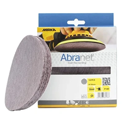 Image de MIRKA Abranet Disques abrasifs en filet Ø 150mm autoagrippant Grain P180 10 pcs Convient à toutes les ponceuses excentriques pour poncer le bois, mastic, la peinture