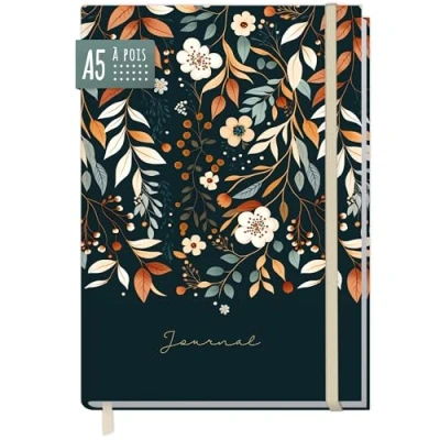 Image de paper&amp;you® Bullet journal dotted A5 avec élastique [Pretty Flowers] 156 pages carnet de notes à pois, intime durable &amp; climatiquement neutre