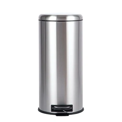 Image de Amazon Basics Poubelle ronde à pédale, acier inoxydable, 30 L, argent, Satin