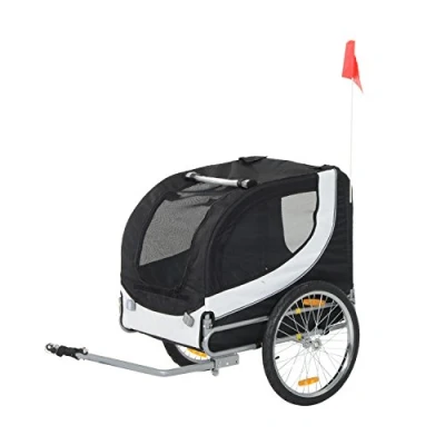 Image de HOMCOM Remorque Velo pour Chien Animaux avec Drapeau et 8 reflecteurs Blanc Noir