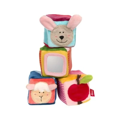 Image de Sigikid Set de dés PlayQ Imagine Lapin, Carotte, Pomme, Mouton Jouet d&#039;activités en Peluche avec hochet, Simple, 42782, Multicolore, Taille Unique