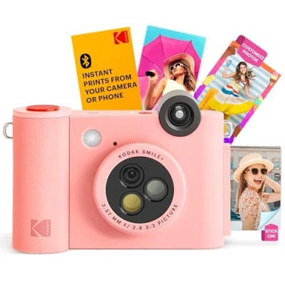 Image de KODAK Smile+ Appareil Photo numérique à Impression instantanée 2 en 1 et imprimante sans Fil Bluetooth 10 MP, Objectif Effet Rotatif spécial, Photos Autocollantes Zink x 3 Rose