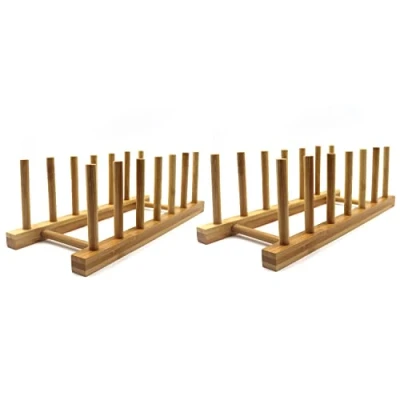 Image de INNERNEED Lot de 2 supports à assiettes en bois bambou pour vaisselle, assiette, bol, tasse, couvercle casserole, planche découper